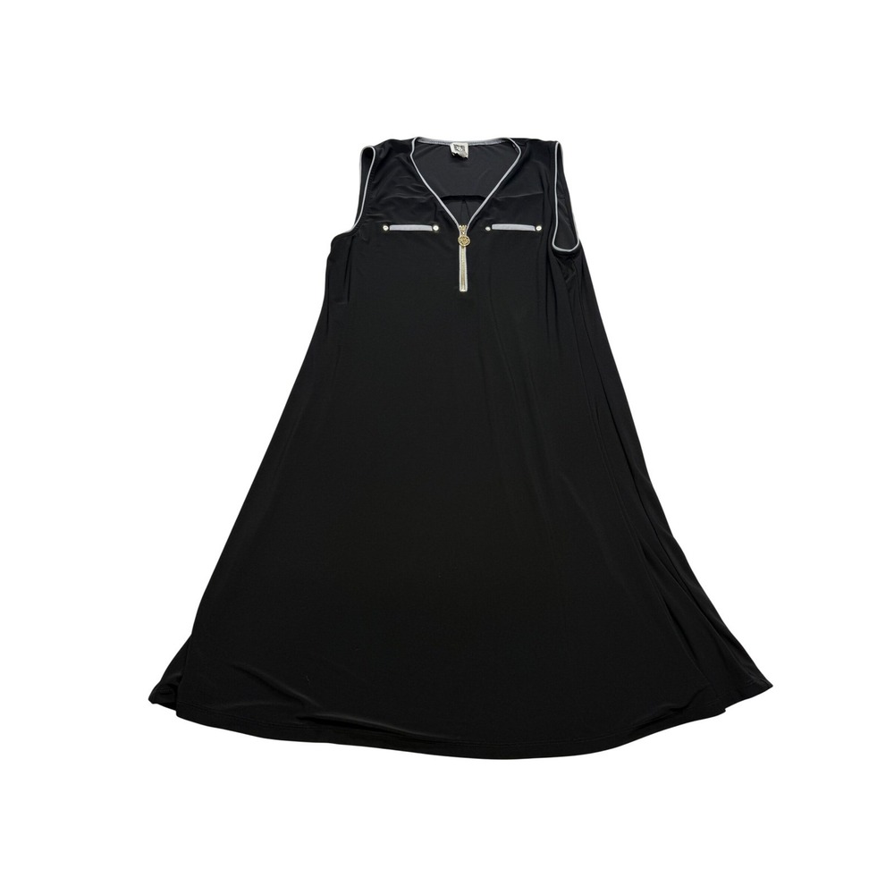 Anne Klein Sleeveless A-Line Dress Black Contrast Zip Front Workwear Womens 10